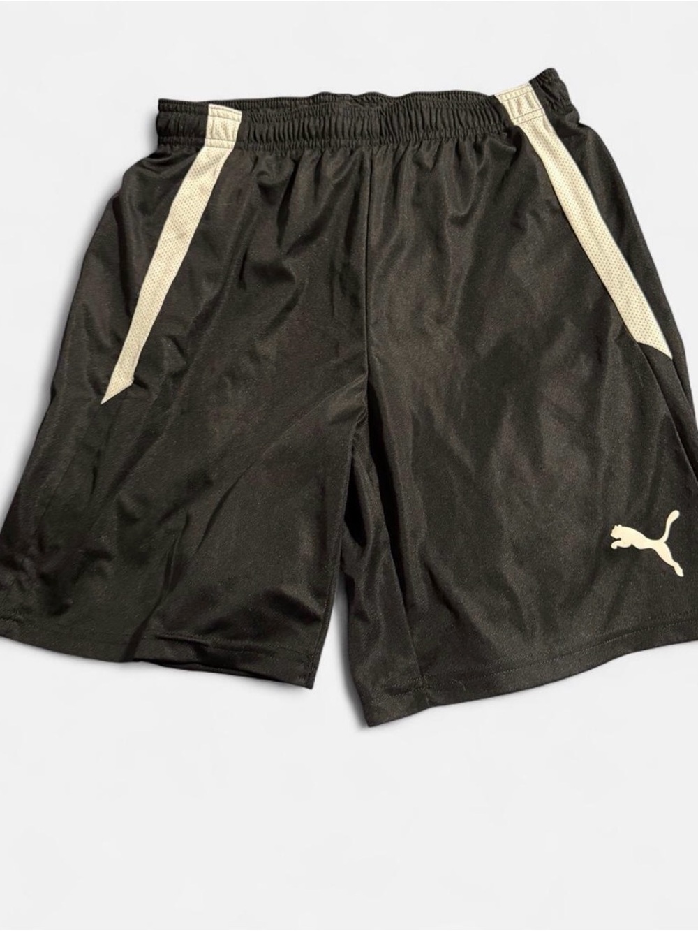 Puma Women’s Black Athletic Shorts with Cream Stripes